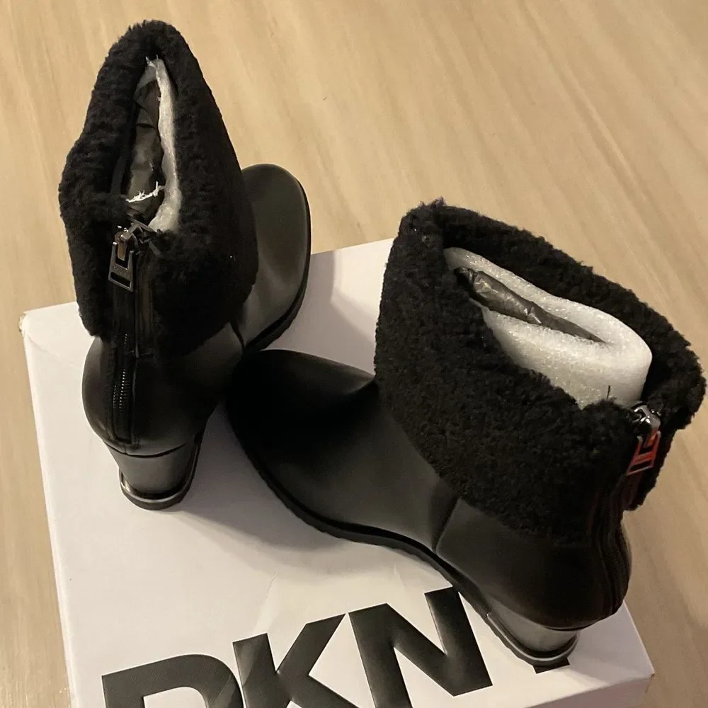 DKNY Black Winter Wedge Boots for Women